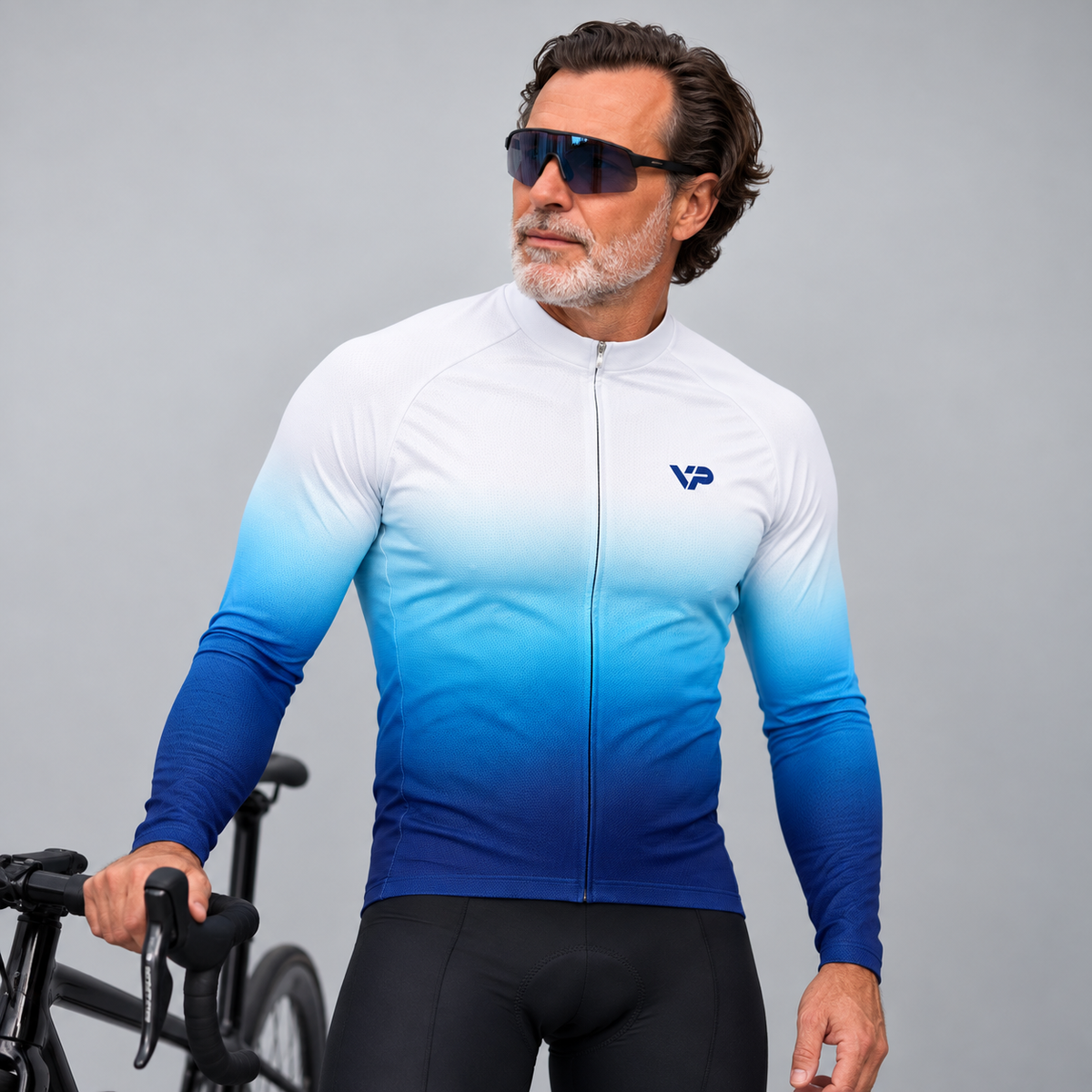 Blue Gradient Long Sleeve Cycling Jersey
