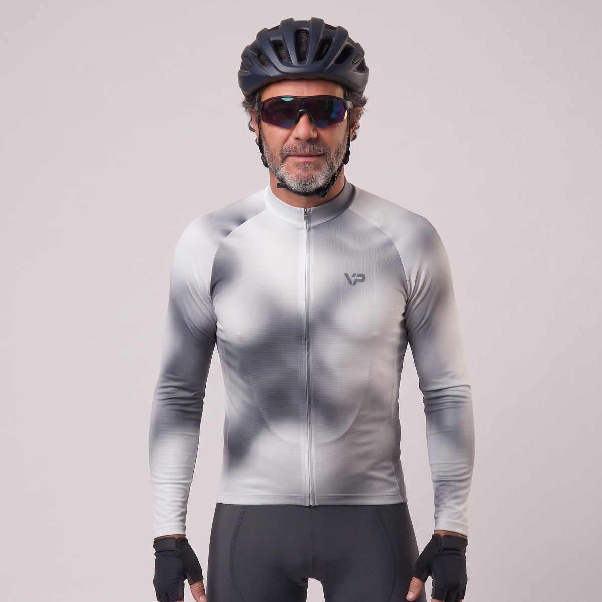Grey Gradient Long Sleeve Cycling Jersey