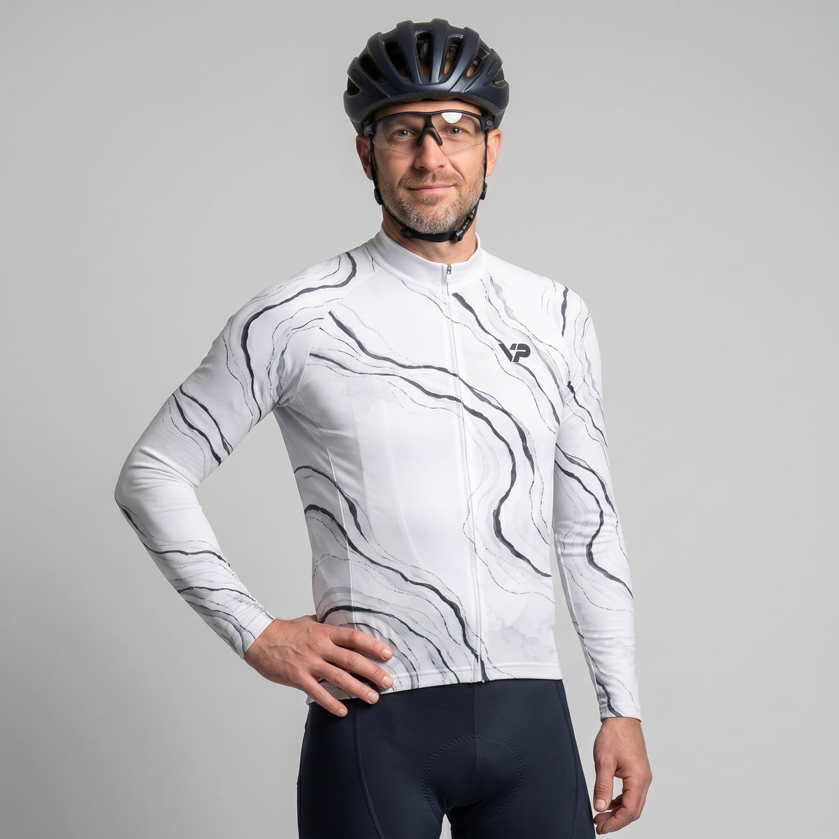White Waves Long Sleeve Cycling Jersey