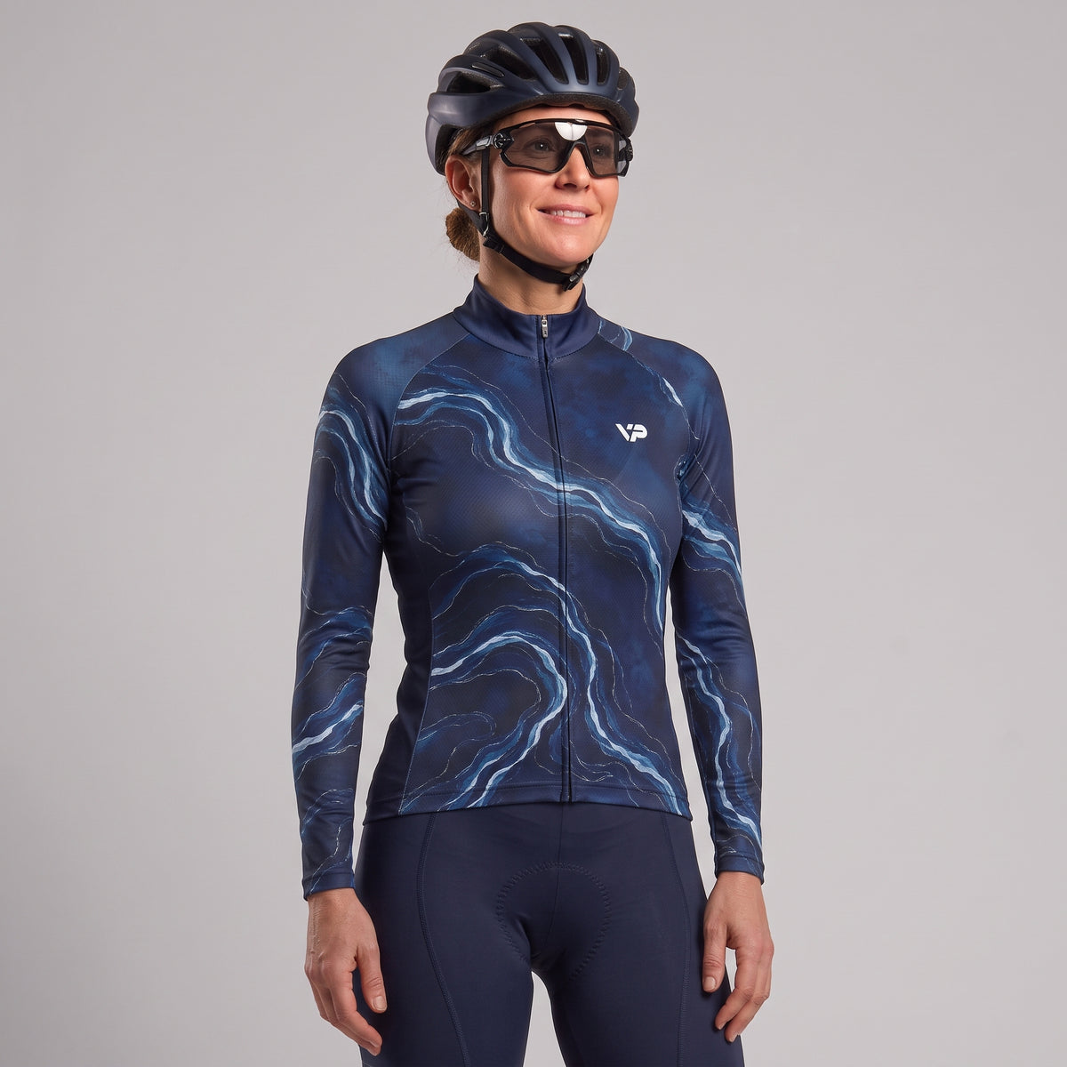 Women's Blue Waves Long Sleeve Cycling Jersey