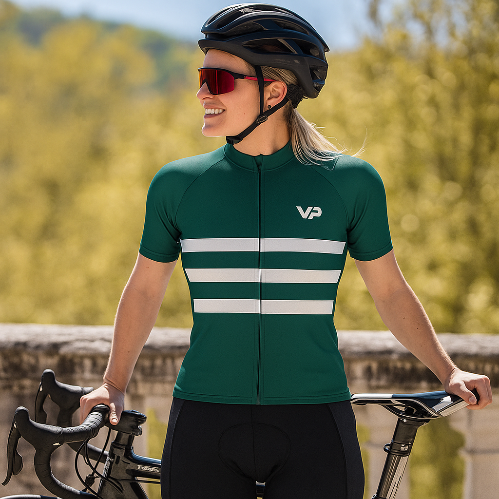 Women's Dark Green Lines Cycling Kit