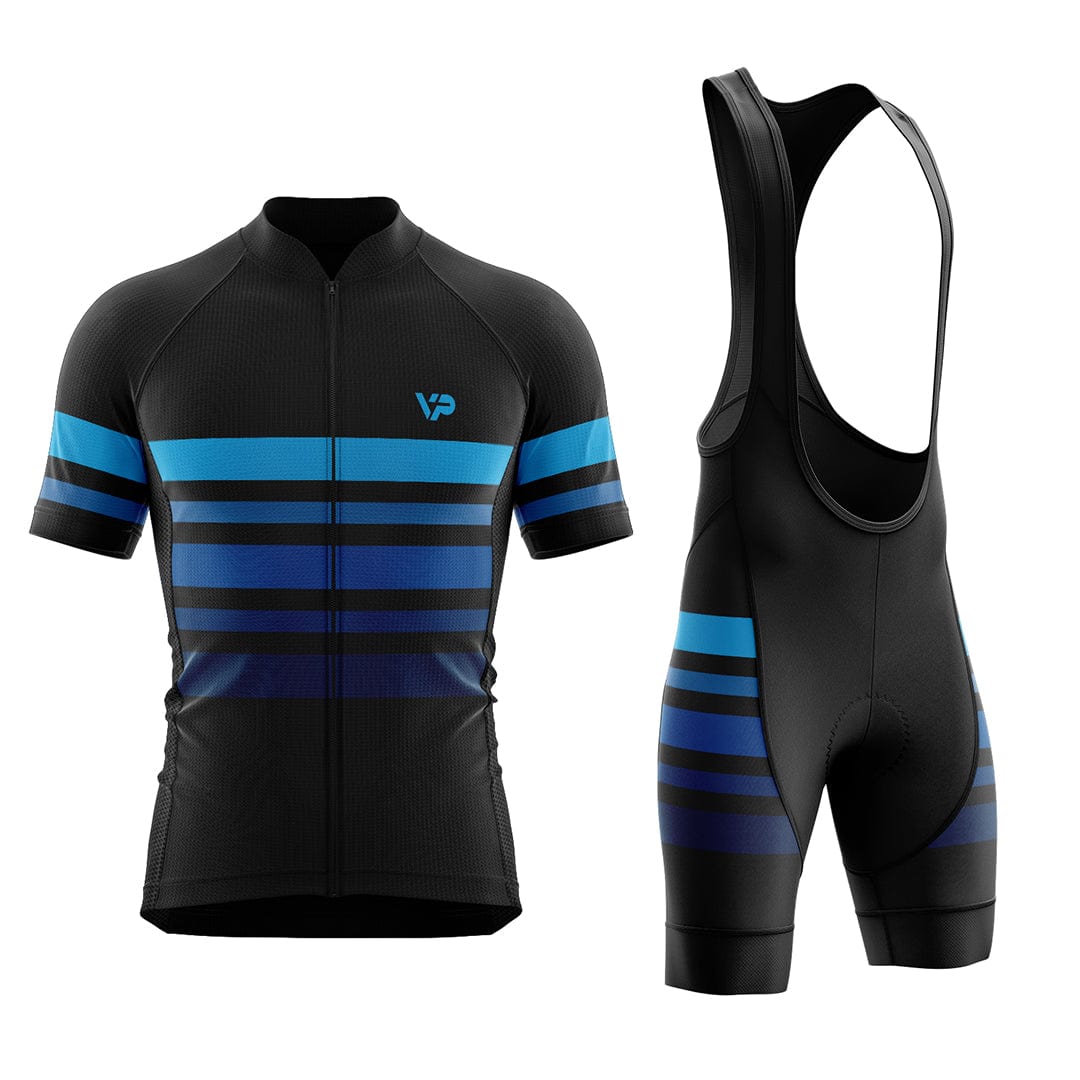 Black Cycling Kit VP2 Blue Lines Victory Peak Cycling