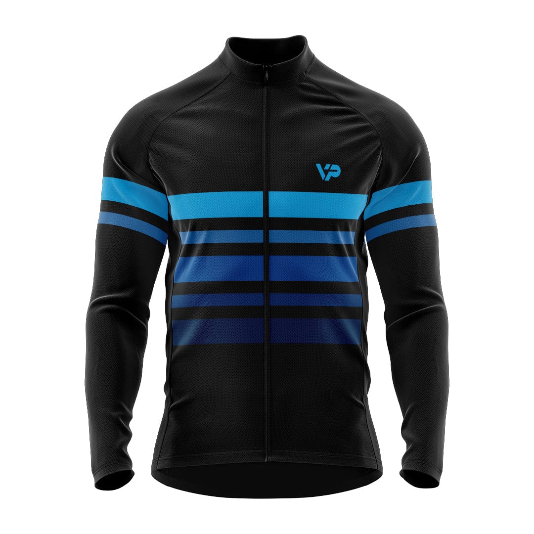 Black Long Sleeve Cycling Jersey VP2 Blue Lines Victory Peak Cycling