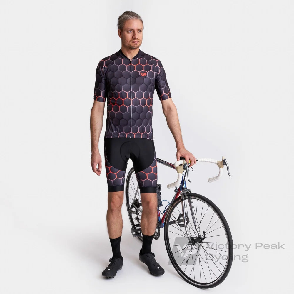 Victory Peak Best Mens Hexagon Cycling Jersey - Orange