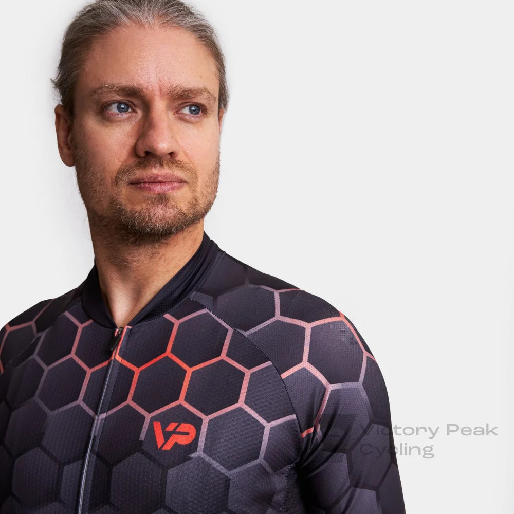 Victory Peak Best Mens Hexagon Cycling Jersey - Orange