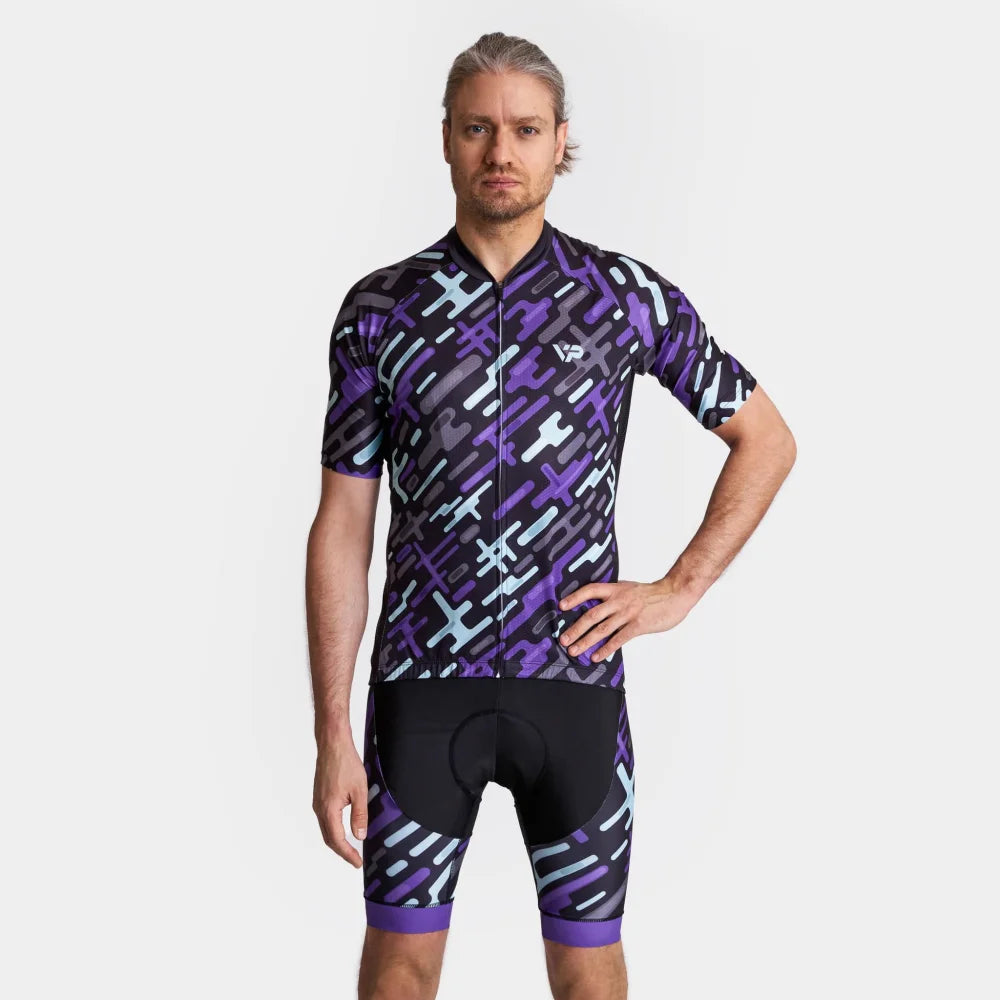Men Purple Pattern Cycling Jersey Victory Peak Cycling