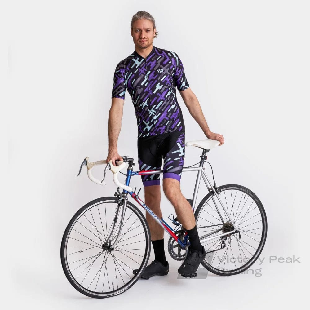 Victory Peak Best Mens Men Purple Pattern Cycling Jersey