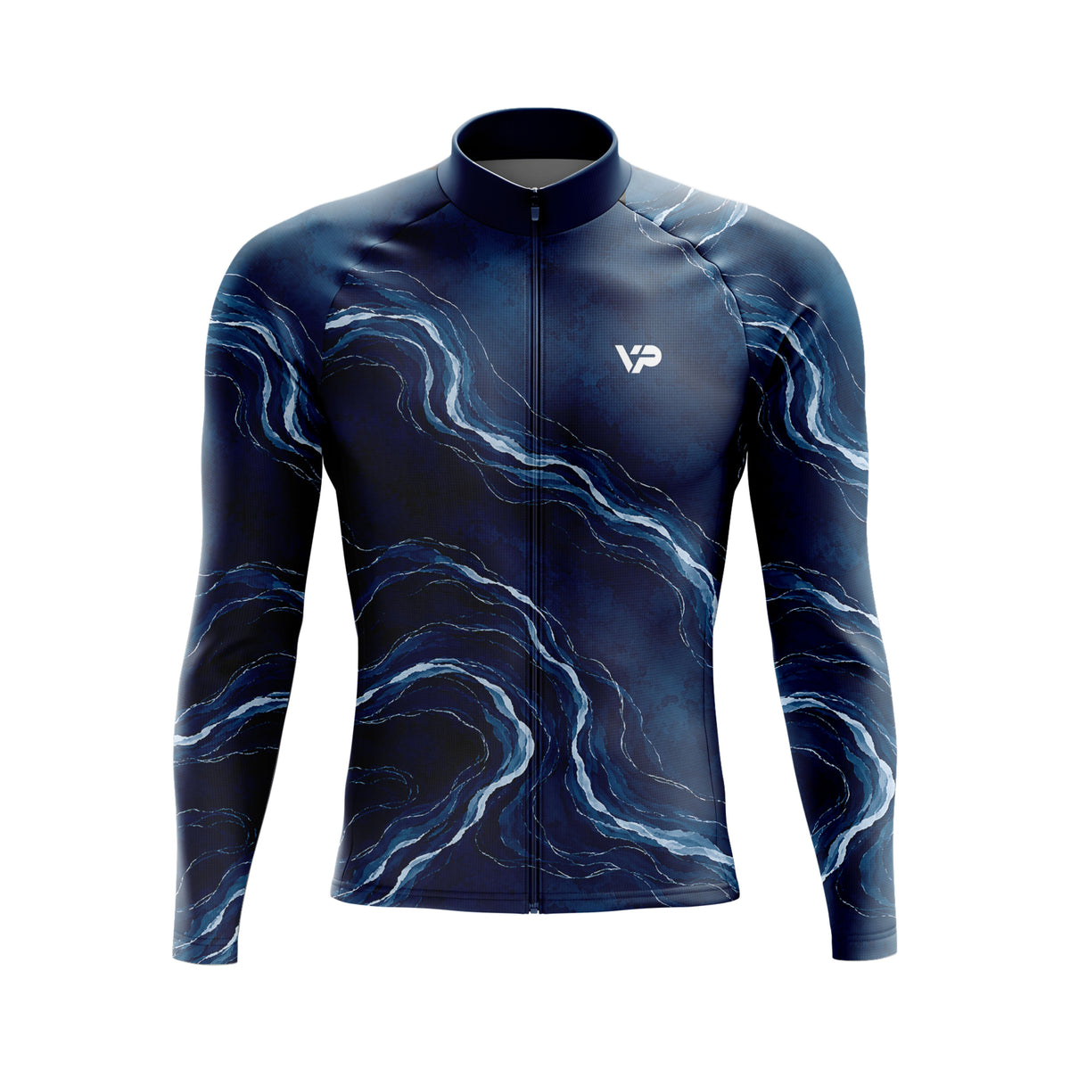 Blue Waves Long Sleeve Cycling Jersey