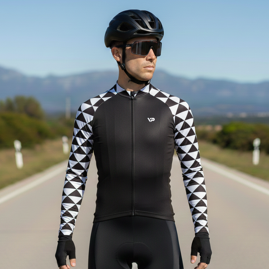 Black White Long Sleeve Cycling Jersey