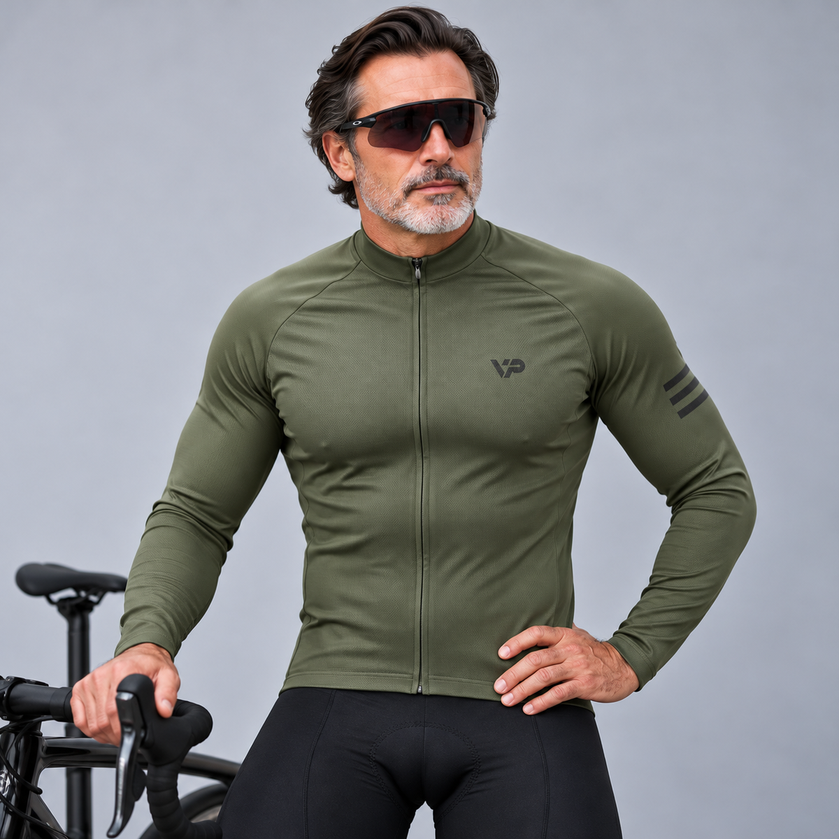 Olive Green Long Sleeve Cycling Jersey