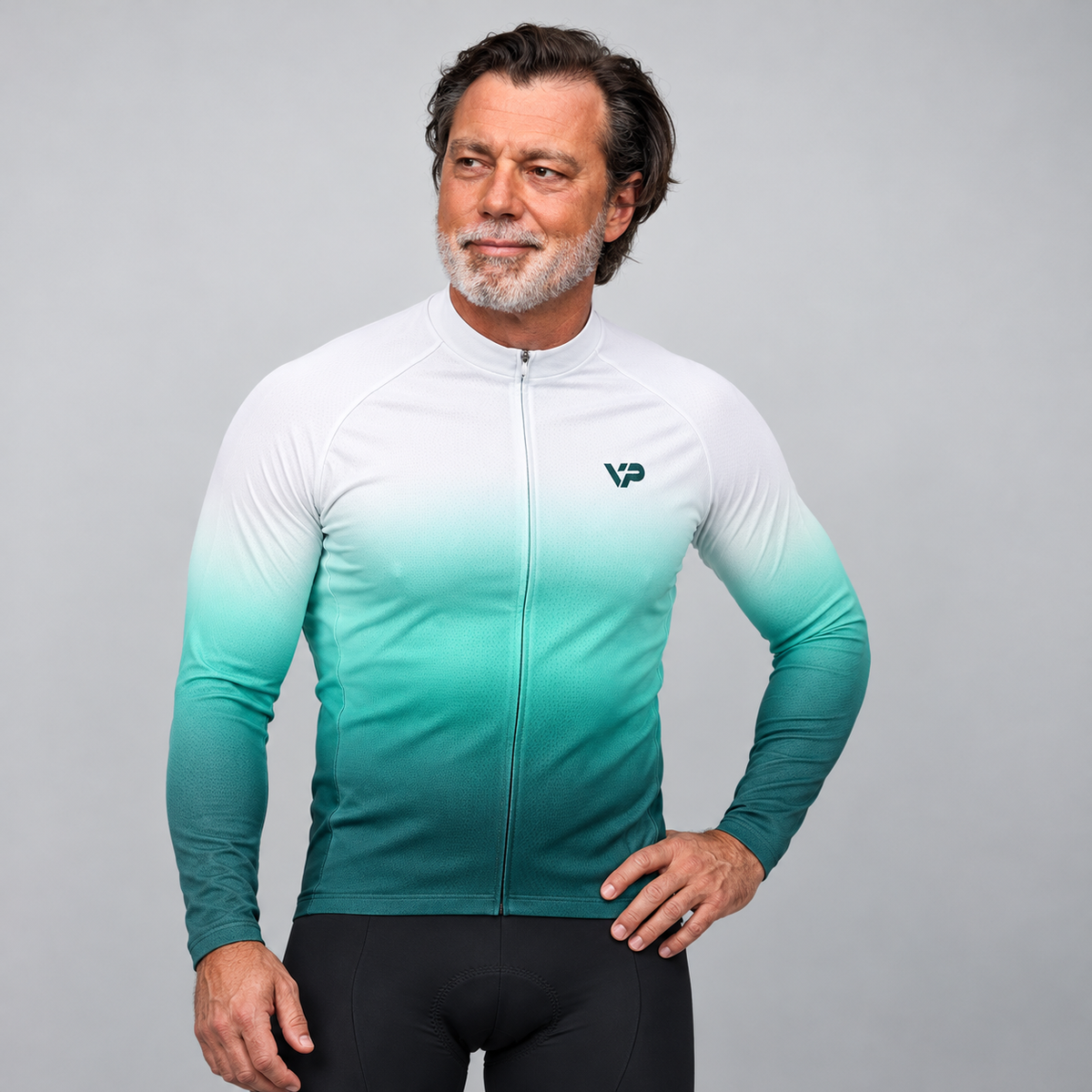 Schwarzes Langarm -Radsporttrikot