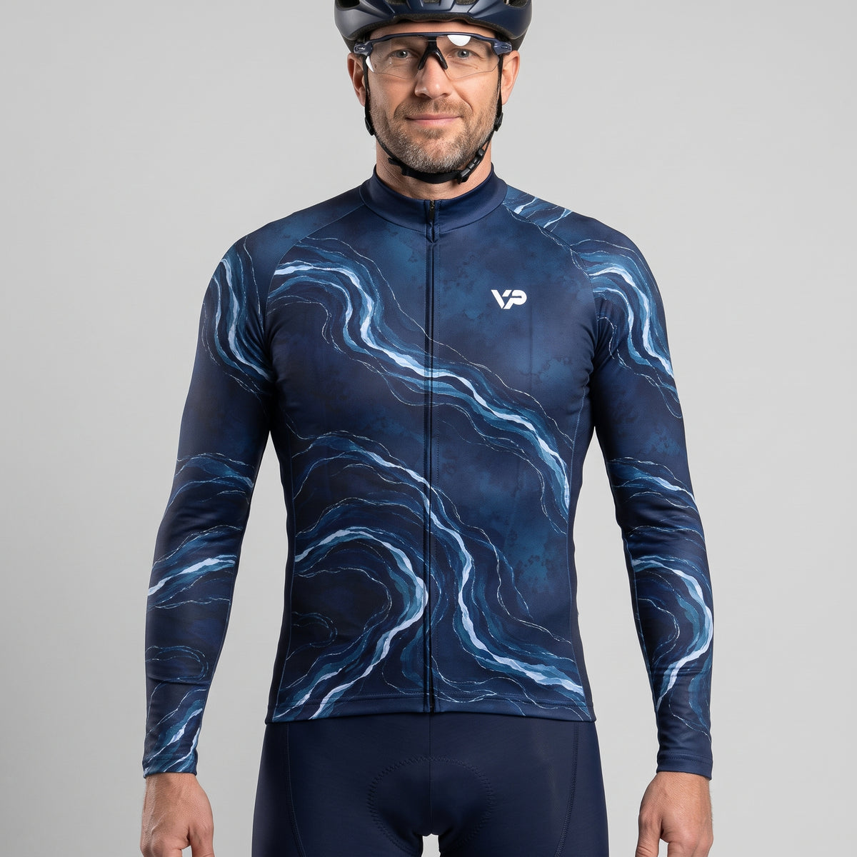 Blue Waves Long Sleeve Cycling Jersey