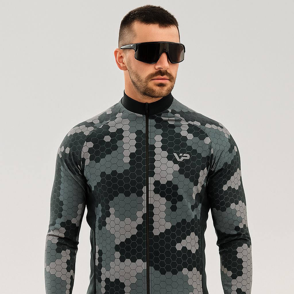 Grey Camouflage Long Sleeve Cycling Jersey