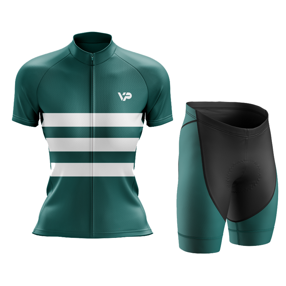 Women's Dark Green Lines Cycling Kit