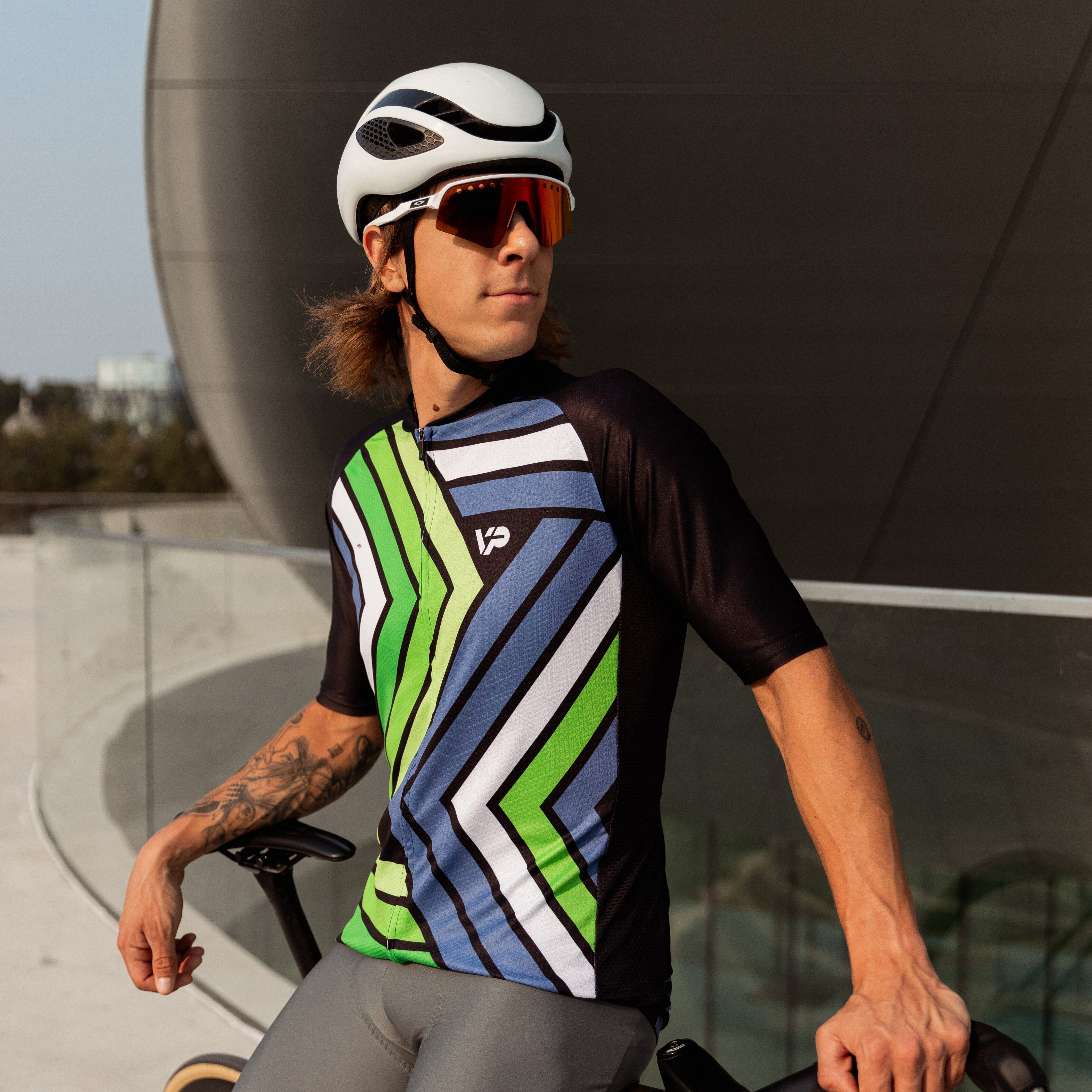 Victory Peak Best Mens Green Blue Cycling Kit VP5