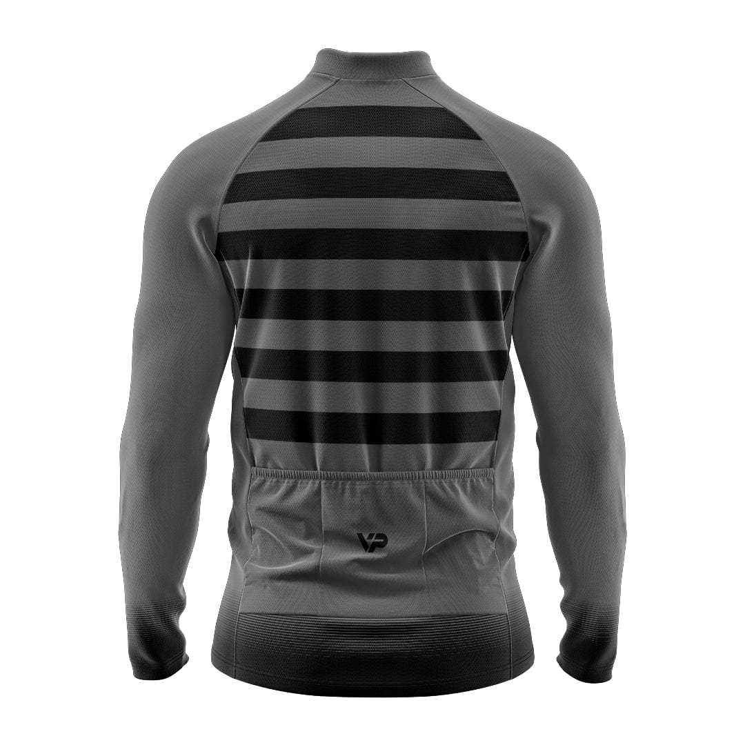 Victory Peak Best Mens Grey Stripes Long Sleeve Cycling Jersey